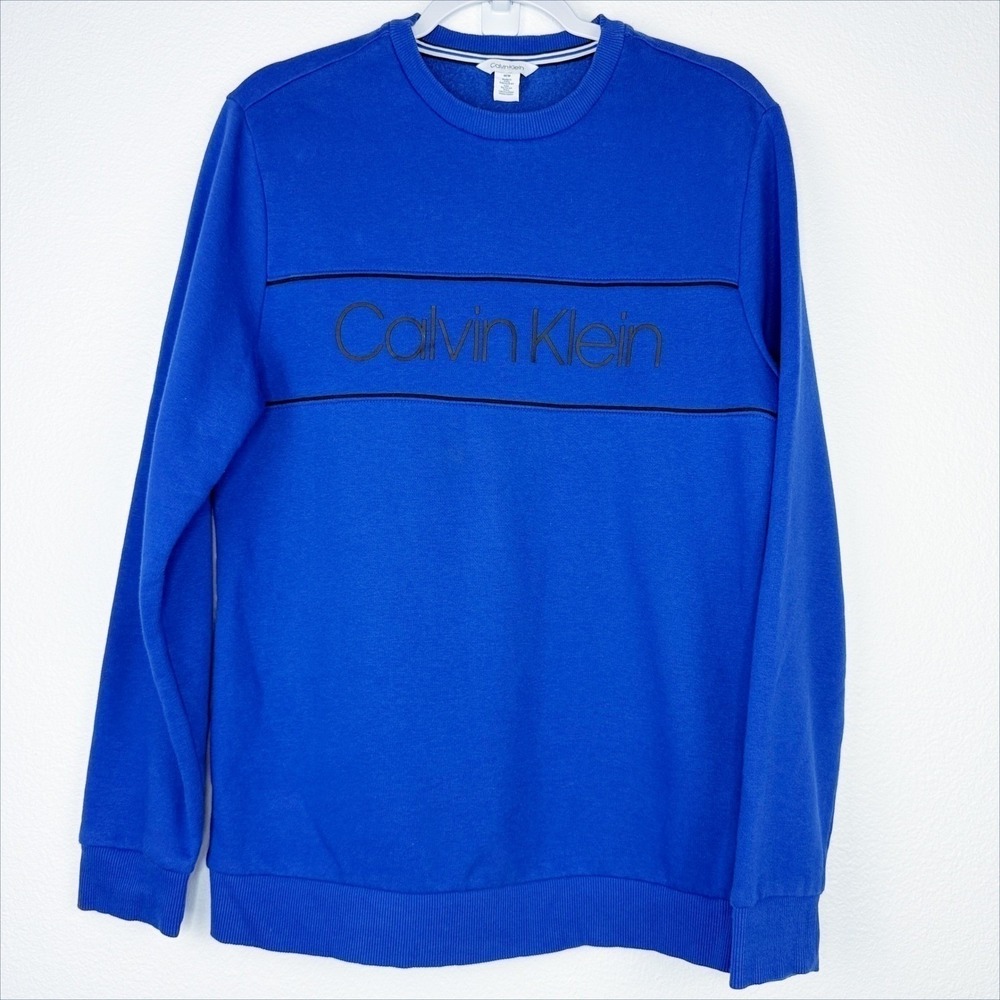 Calvin Klein Mens Royal Blue Crewneck Logo Sweatshirt Size M Fleece Pullover